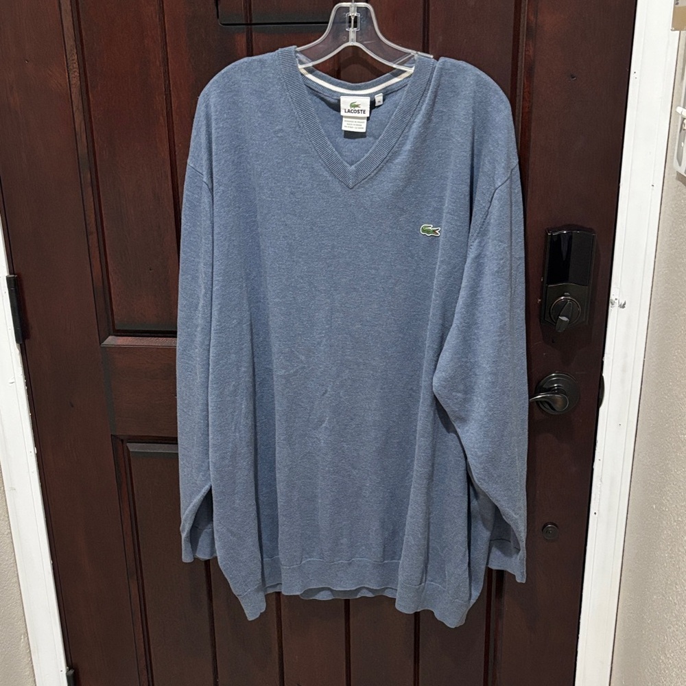 Lacoste Men's Heather Blue V-Neck Sweater 3XLT